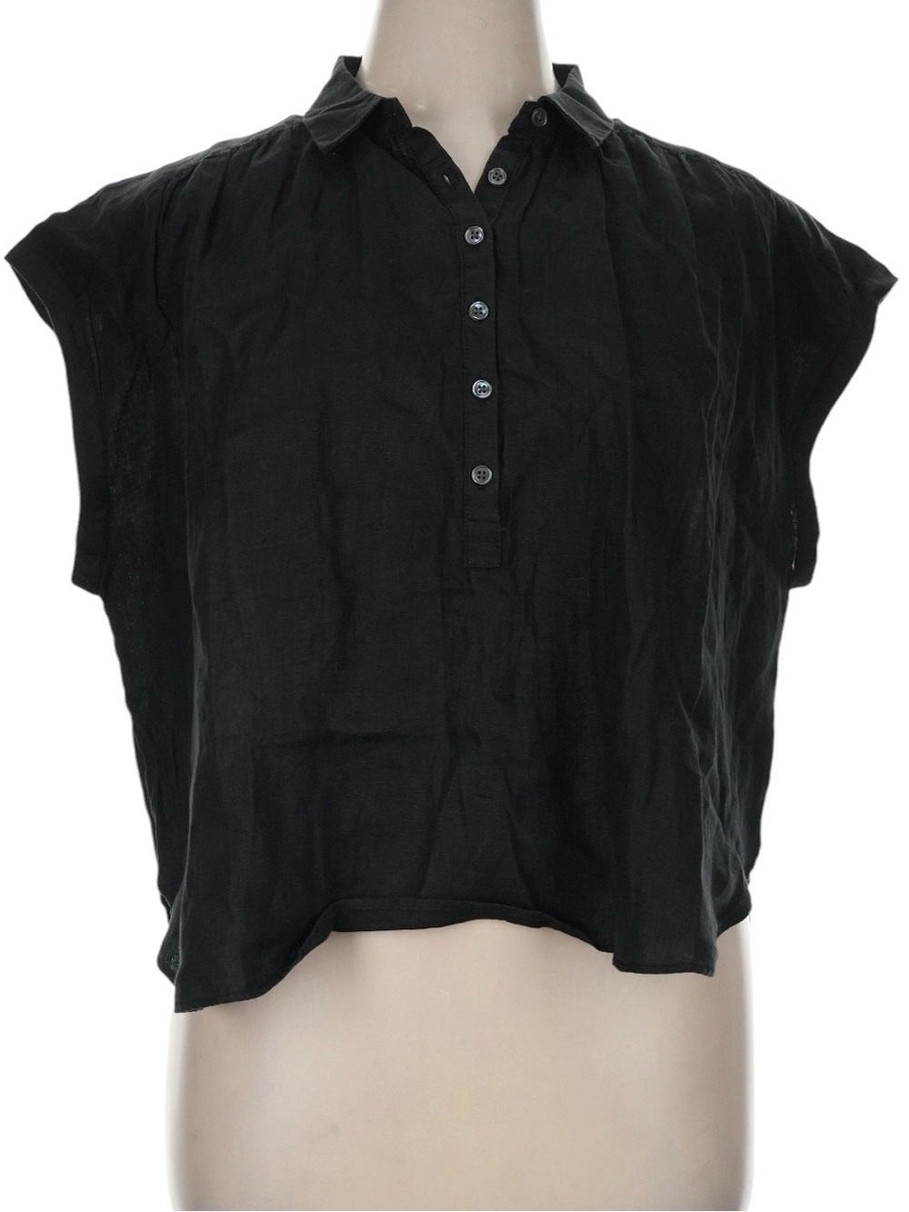 J. Crew Black Cap Sleeve Button-Down Top
